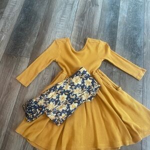 Ruffle Butts Mustard Yellow Dress with Floral Leggings